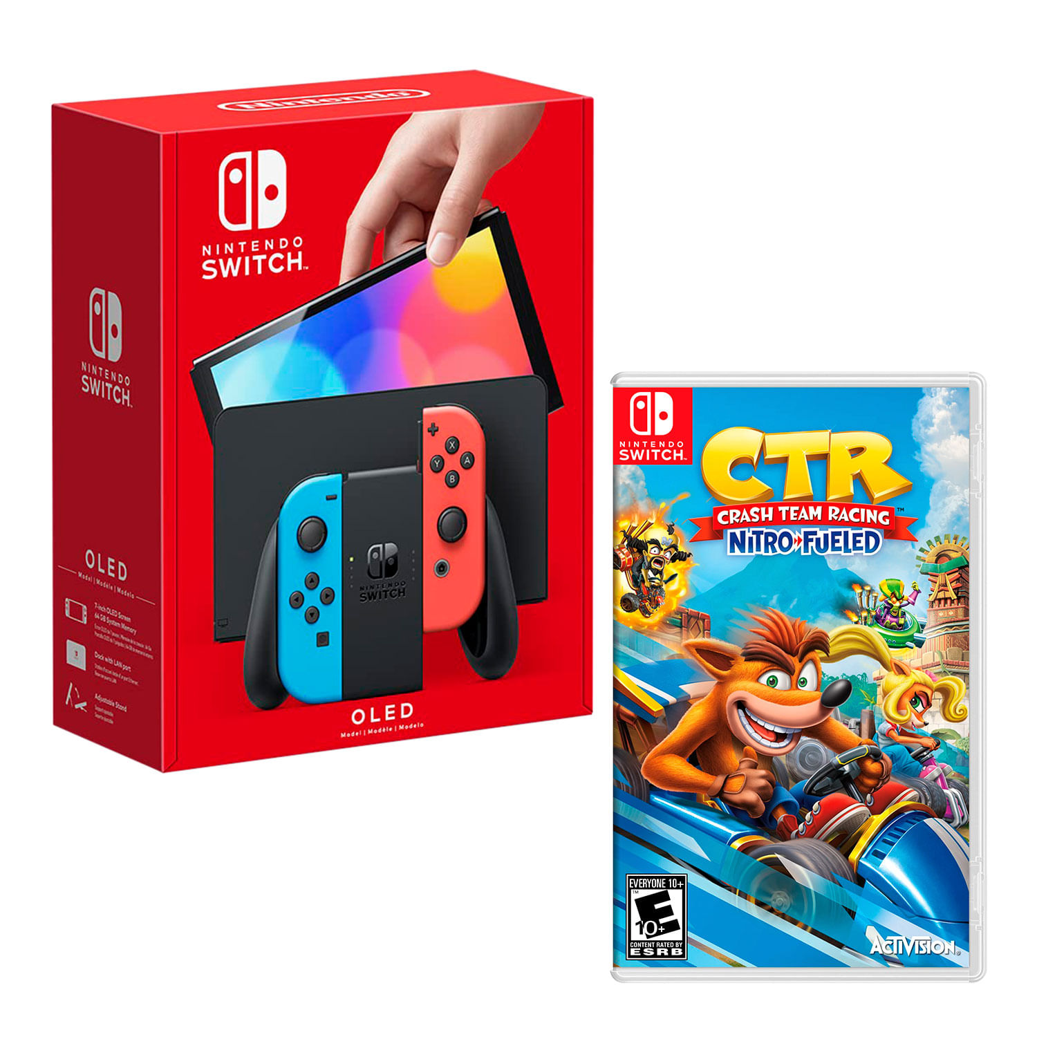 Consola Nintendo Switch Oled 64GB, neón rojo y azul + Juego Crash Team Racing