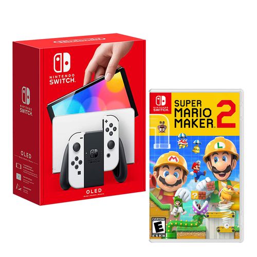 Consola Nintendo Switch Oled 64GB, blanco + Juego Mario Maker 2