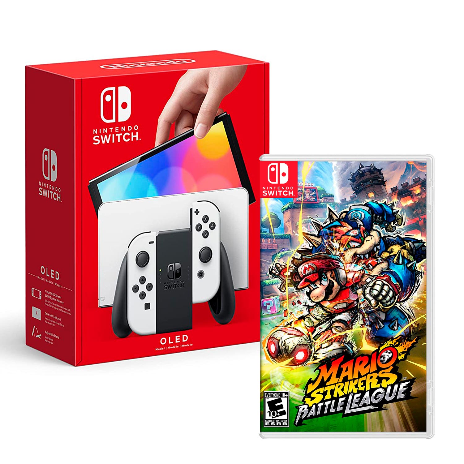 Consola Nintendo Switch Oled 64GB, blanco + Juego Mario Strikers Battle League