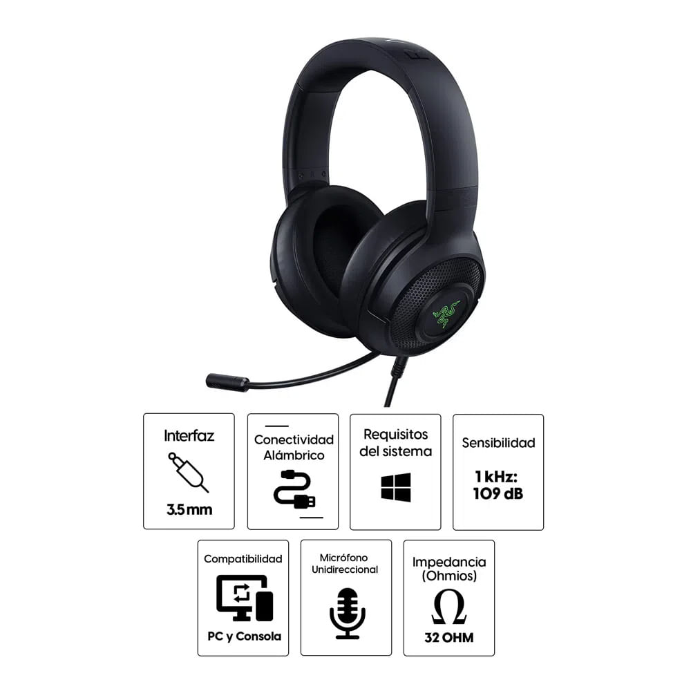 Imagen 2 del producto Audífonos gamer Razer Kraken X Lite conexión 3.5 mm, 32 ohm, sensibilidad 109 dB, compatible PC y consolas (reempacado)