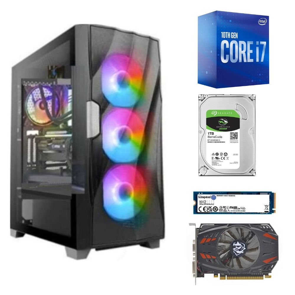 Pc Gamer Intel Core I7-10TH + RAM 16GB + Disco 1TB + SSD 500GB + Video RX 580 8GB + FreeDos + Case gamer