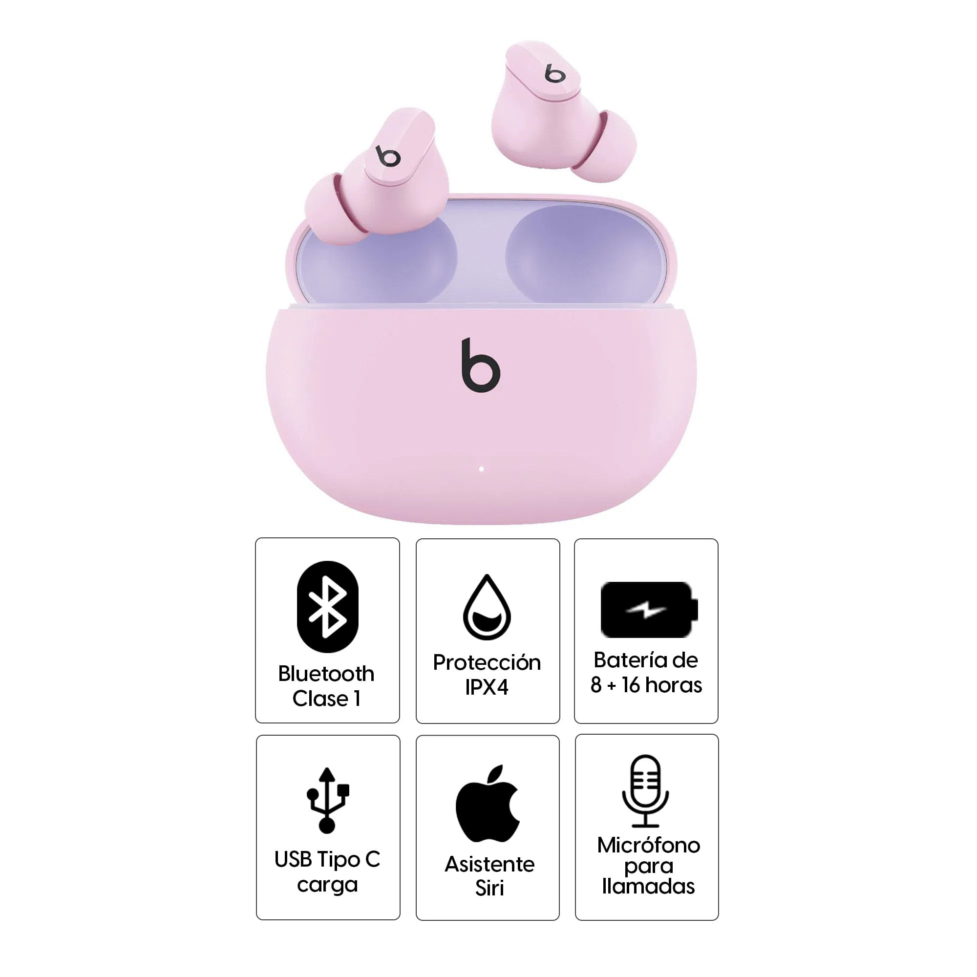 Imagen 2 del producto Audífonos bluetooth True Wireless Beats Studio Buds resistente al agua IPX4, duración máx. 8 horas, control de música y llamadas, rosado
