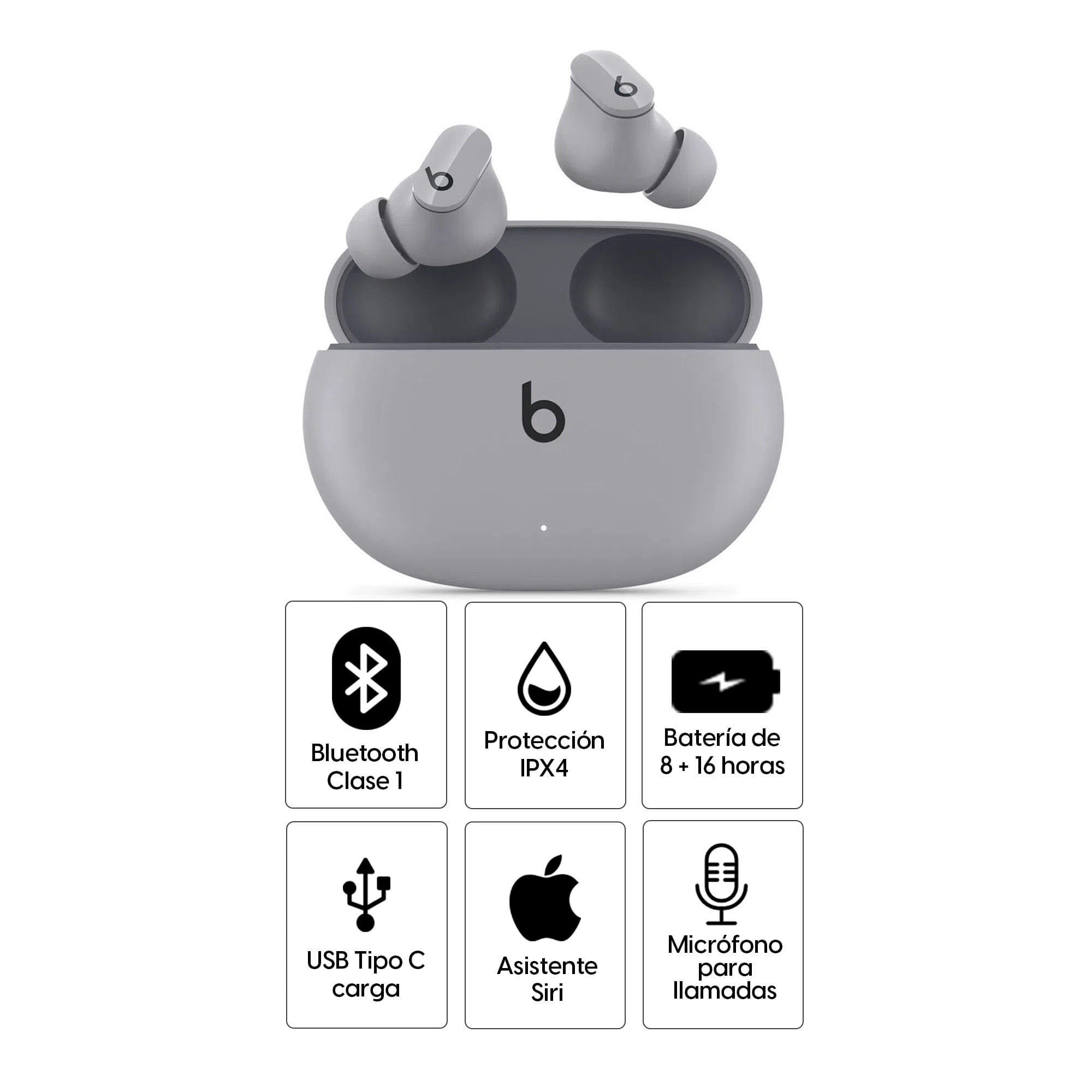 Imagen 2 del producto Audífonos bluetooth True Wireless Beats Studio Buds resistente al agua IPX4, duración máx. 8 horas, control de música y llamadas, gris