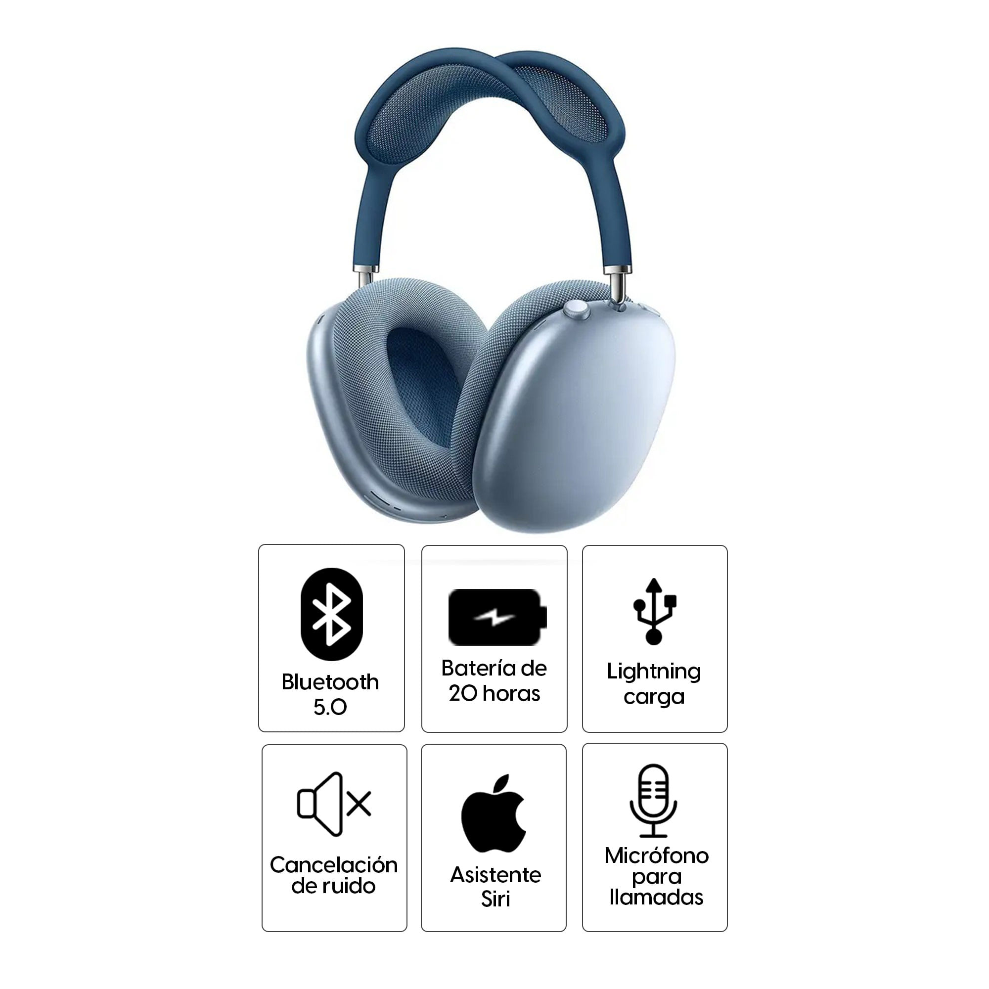 Imagen 2 del producto Audífonos con cancelación de ruido Apple Airpods Max micrófono incorporado, máx. 20 horas, control de música y llamadas, azul