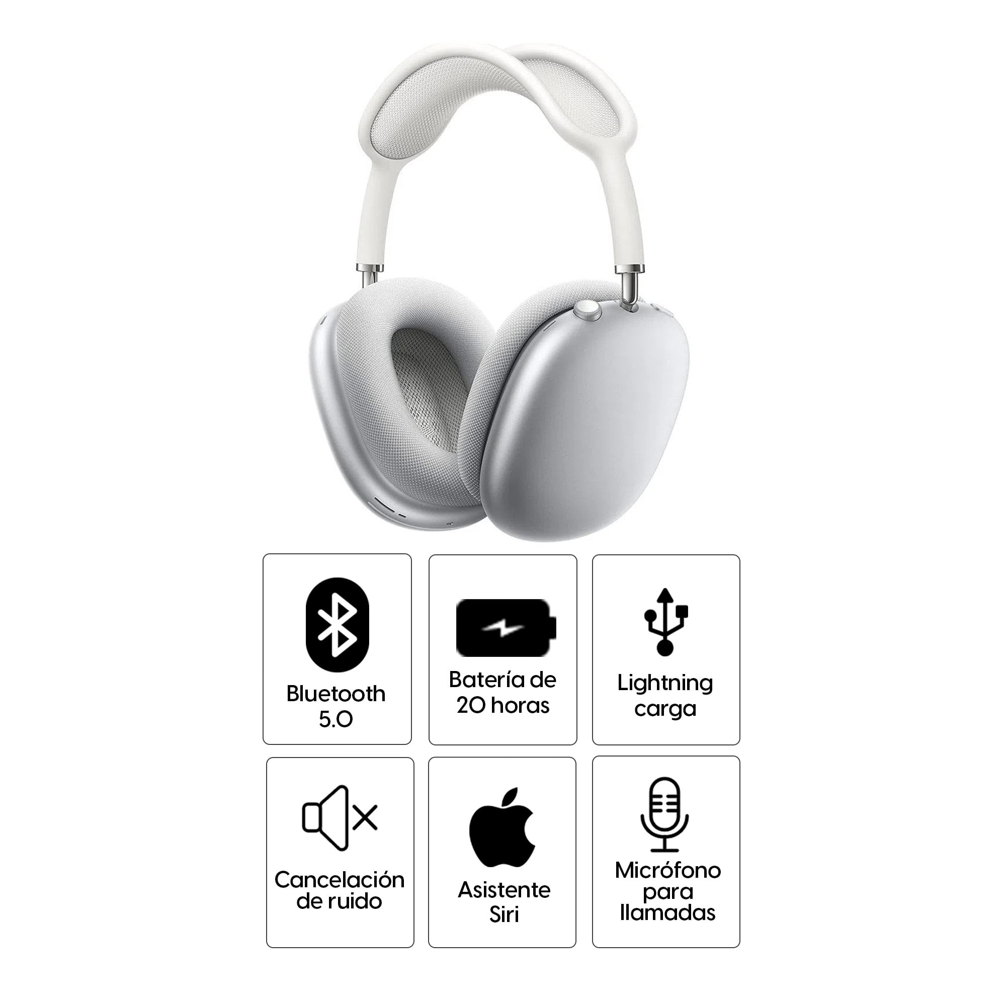 Imagen 2 del producto Audífonos con cancelación de ruido Apple Airpods Max micrófono incorporado, máx. 20 horas, control de música y llamadas, plateado