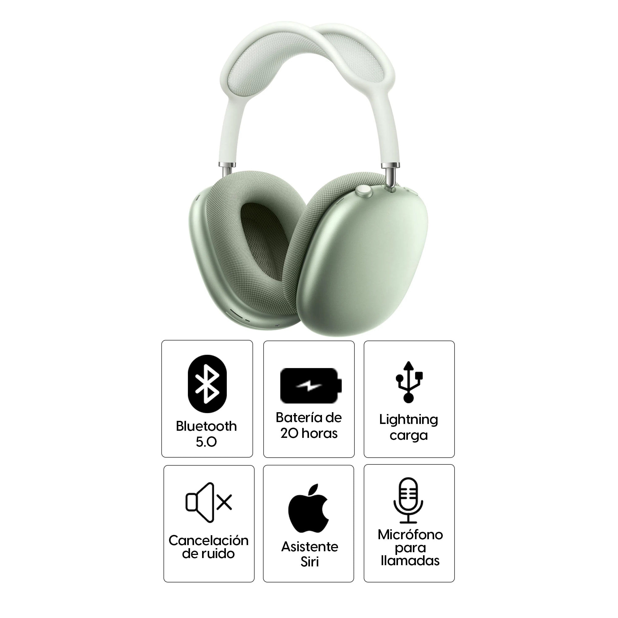 Imagen 2 del producto Audífonos con cancelación de ruido Apple Airpods Max micrófono incorporado, máx. 20 horas, control de música y llamadas, verde