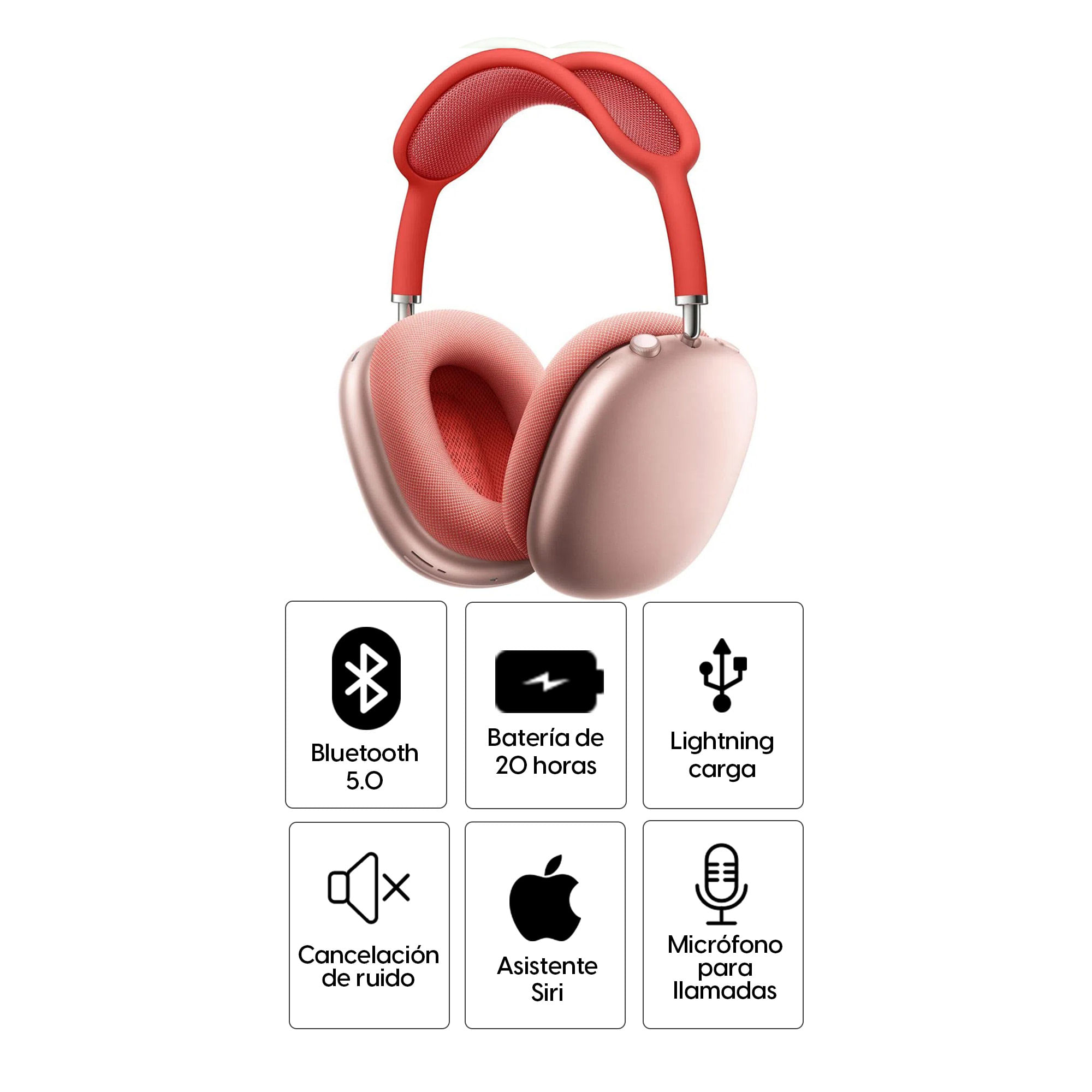 Imagen 2 del producto Audífonos con cancelación de ruido Apple Airpods Max micrófono incorporado, máx. 20 horas, control de música y llamadas, rosado