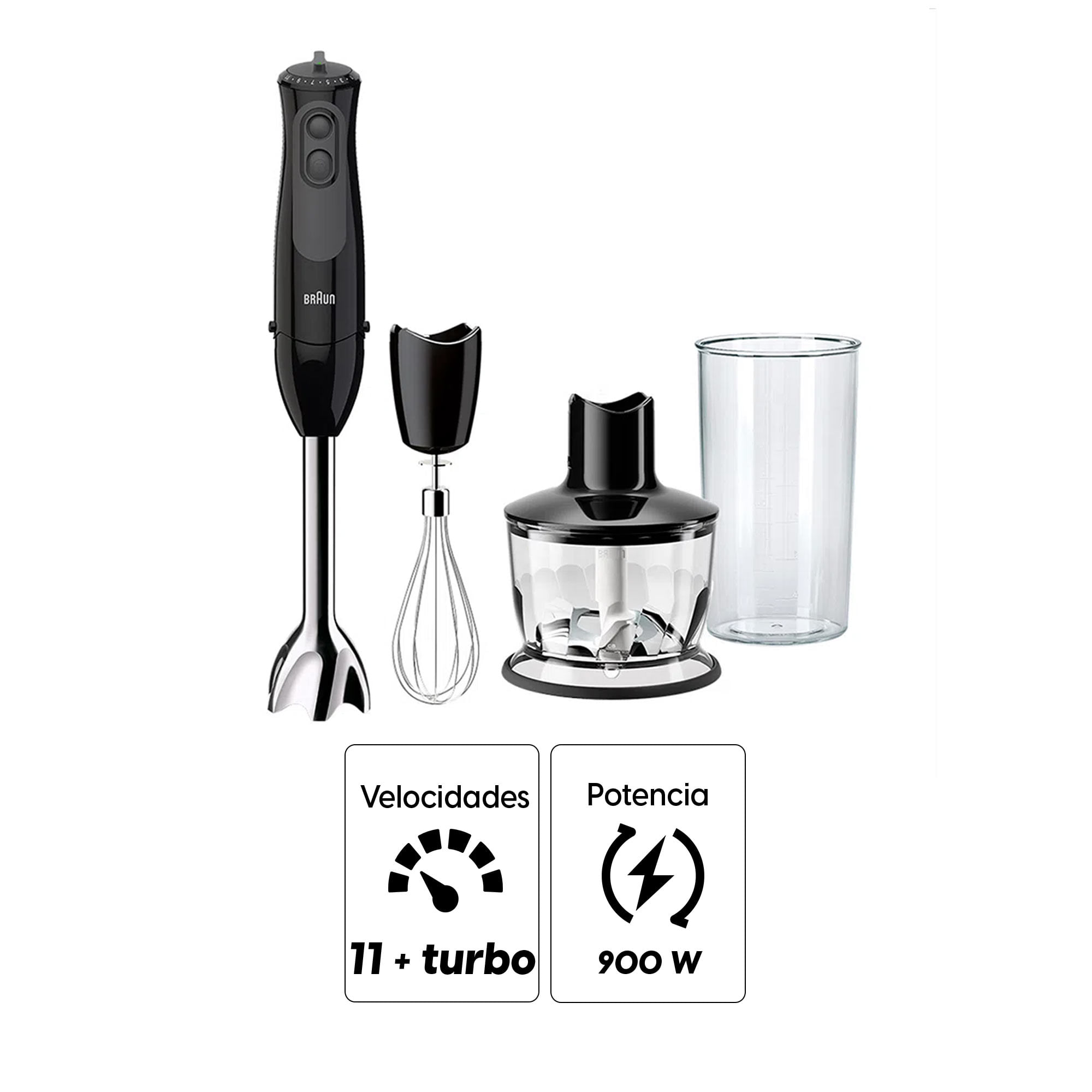 Imagen 2 del producto Batidora Braun MultiQuick 3 Vario MQ3135BK 900W, 11 velocidades, vaso 600 ml, negro