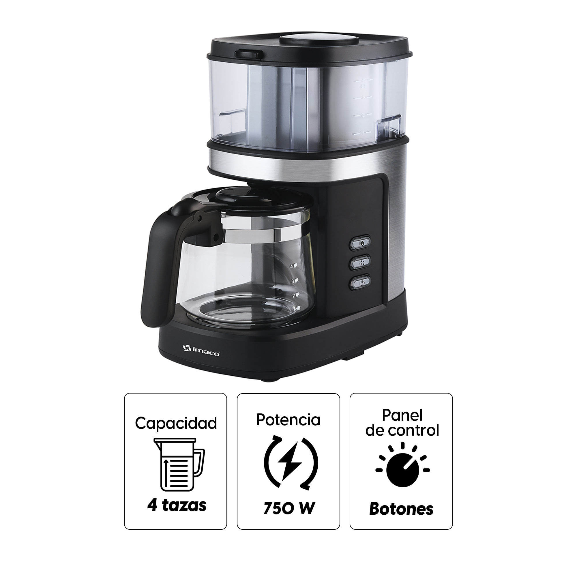 Imagen 2 del producto Cafetera Imaco ICMG4070, 750W, función café molido y en grano 350W, capacidad 0.6 litros, negro