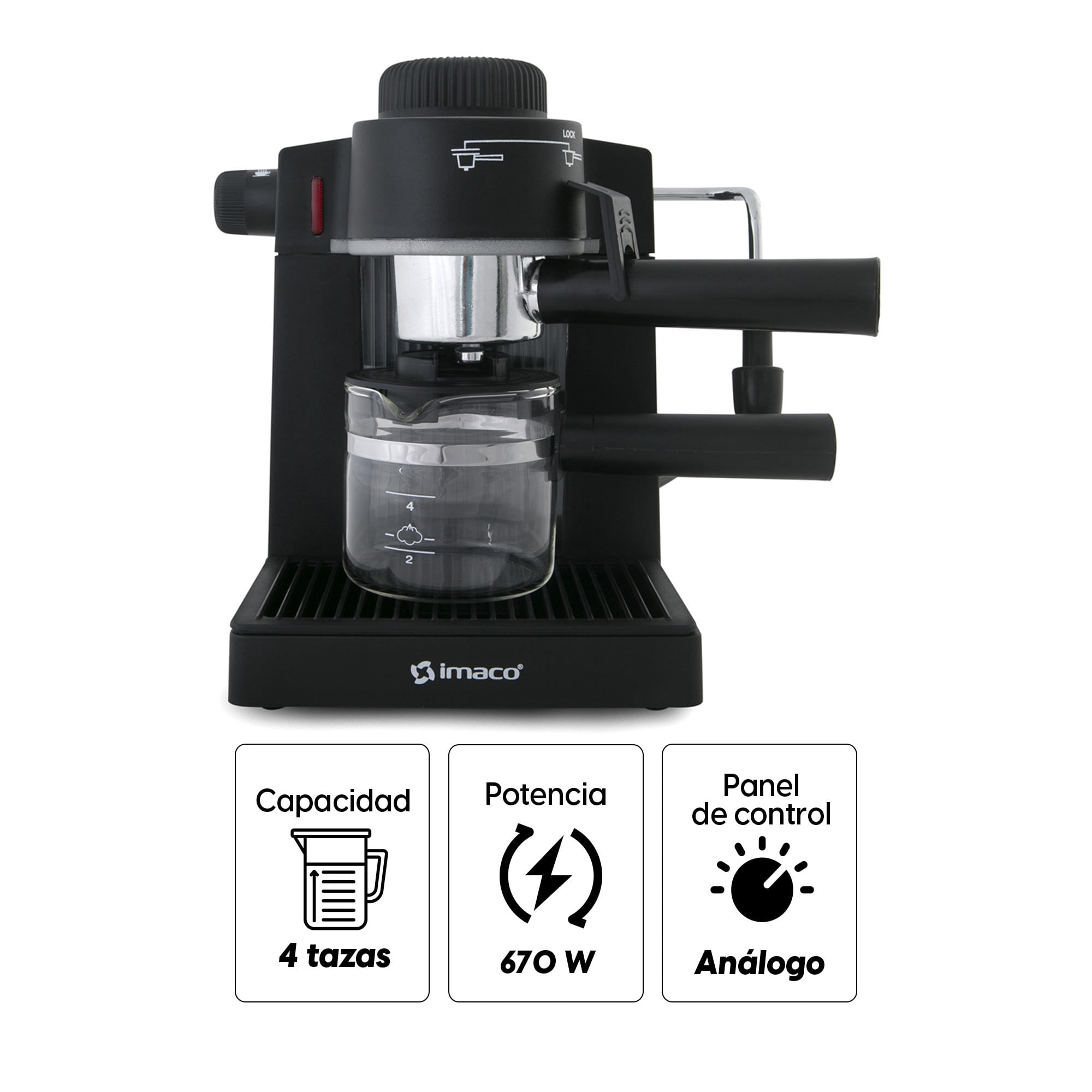 Imagen 2 del producto Cafetera espresso Imaco IECM5B 670w, capacidad 4 tazas, 5 bares, negro