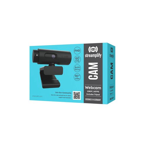 Cámara web Streamplify Cam FHD 1080p, conexión USB, micrófono integrado, tapa de privacidad, cable 2 m, negro