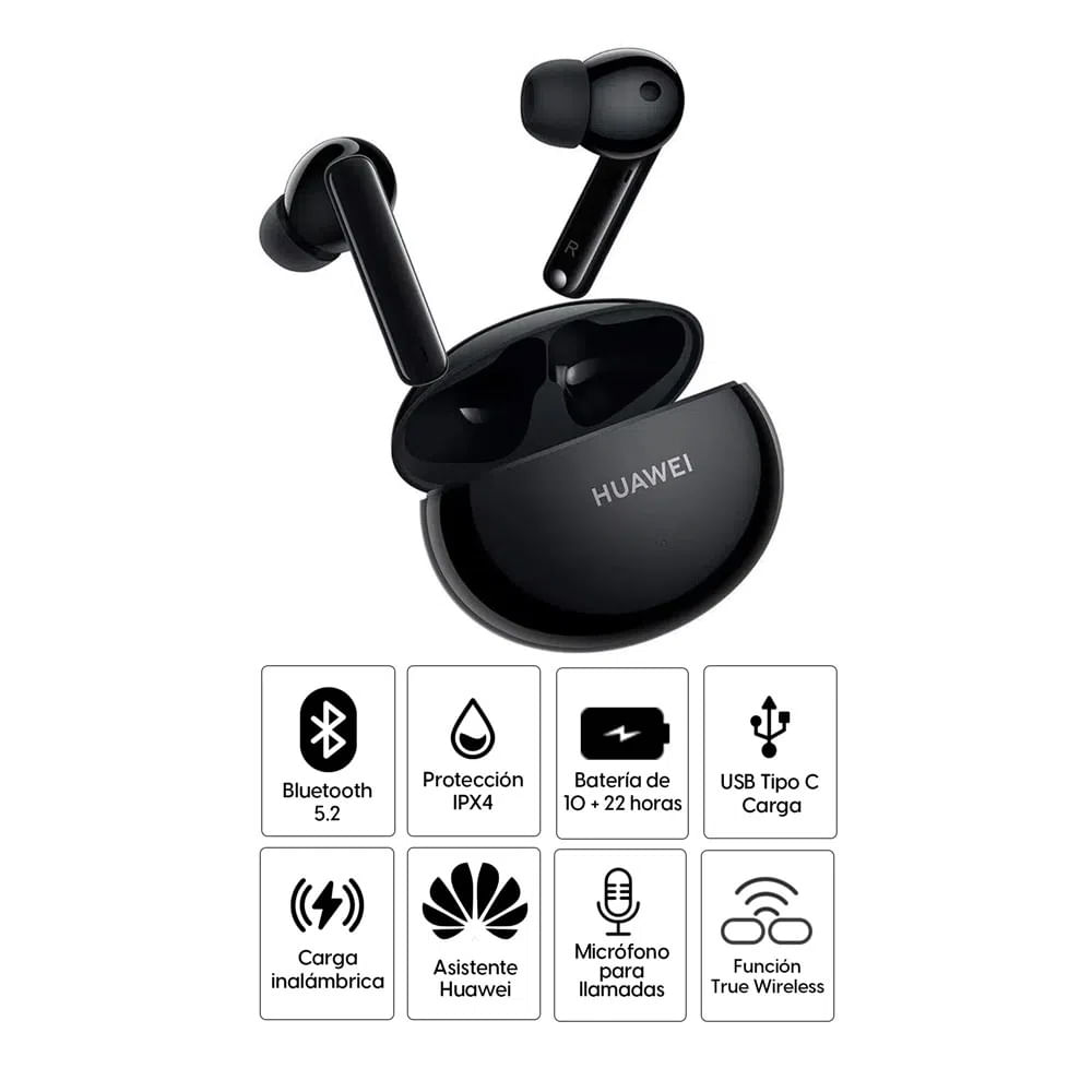 Imagen 2 del producto Reacondicionado: Audífonos bluetooth True Wireless Huawei Freebuds 4i dos micrófonos integrados, duración máx. 10 horas, carga inalámbrica Qi, negro