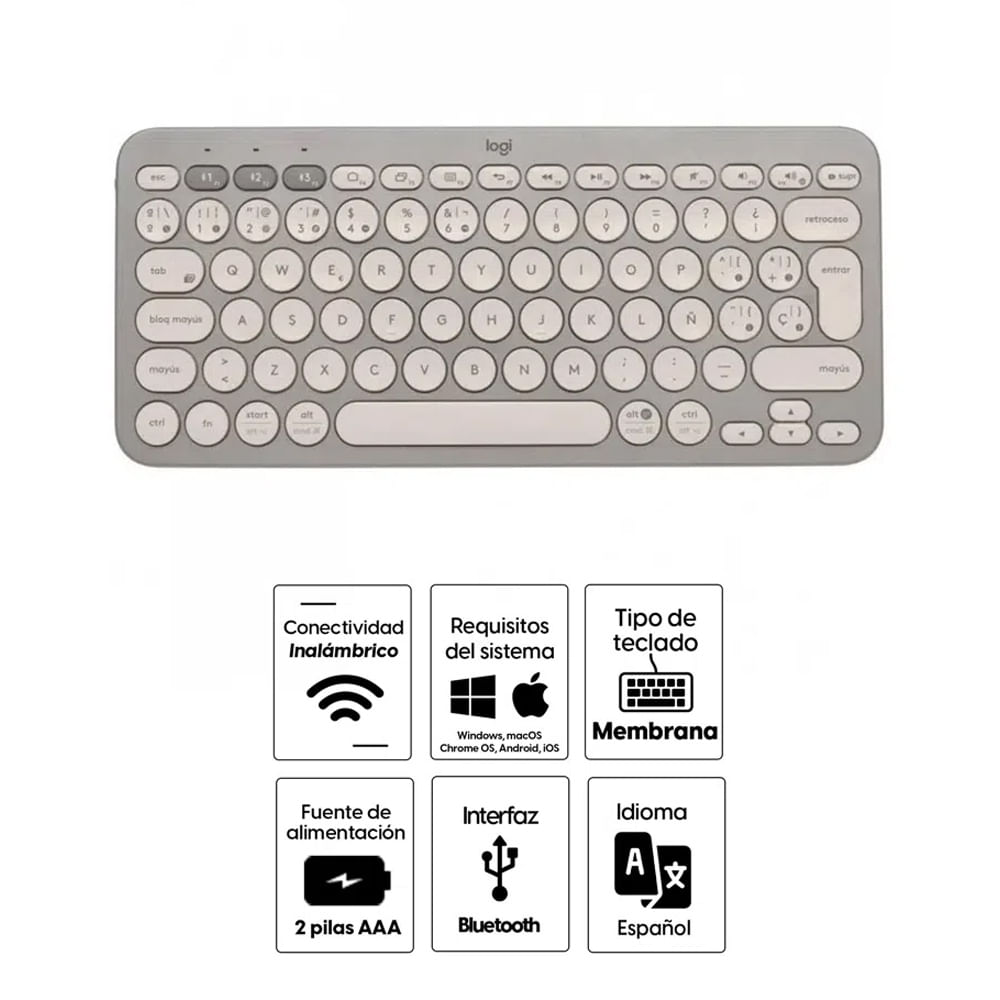 Imagen 2 del producto Reacondicionado: Teclado inalámbrico Logitech K380, bluetooth, multidispositivo, usa pilas, arena