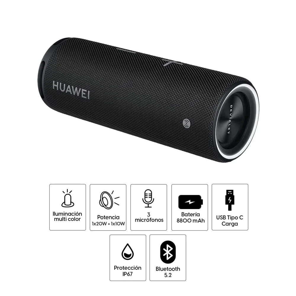 Imagen 2 del producto Reacondicionado: Parlante Bluetooth HUAWEI Sound Joy, Co-diseñado con Devialet, 30W, carga rápida 40W, IP67, máx. 26 horas, negro