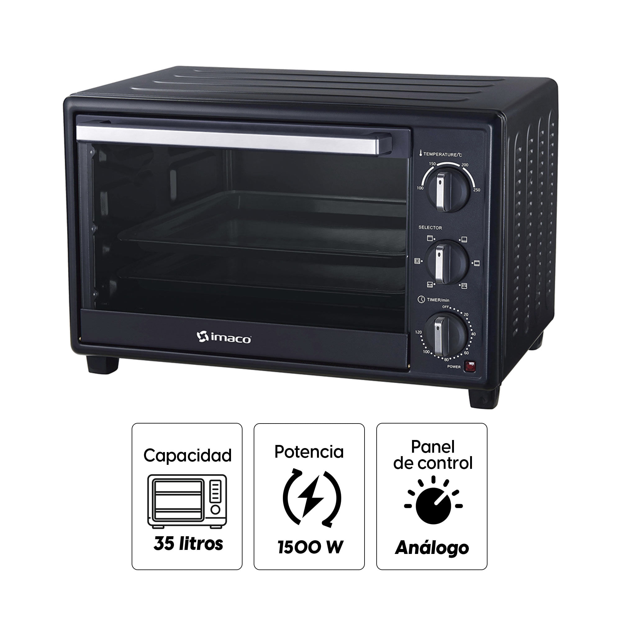 Imagen 2 del producto Horno eléctrico Imaco HES35R 1500w, 35 litros, temperatura máx. 250°c, negro