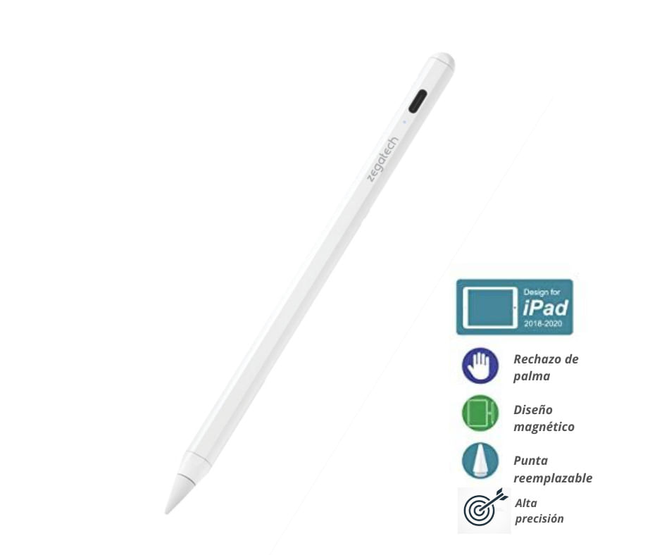 Imagen 2 del producto Pencil para iPad con bluetooth, recargable, premium alternativo, compatible con iPads 2018 a más: Air, Pro, Mini y Gen 6-10, blanco