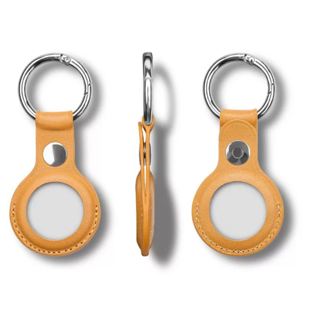 Funda para AirTag pack x2 cuero sintético con llavero amarillo