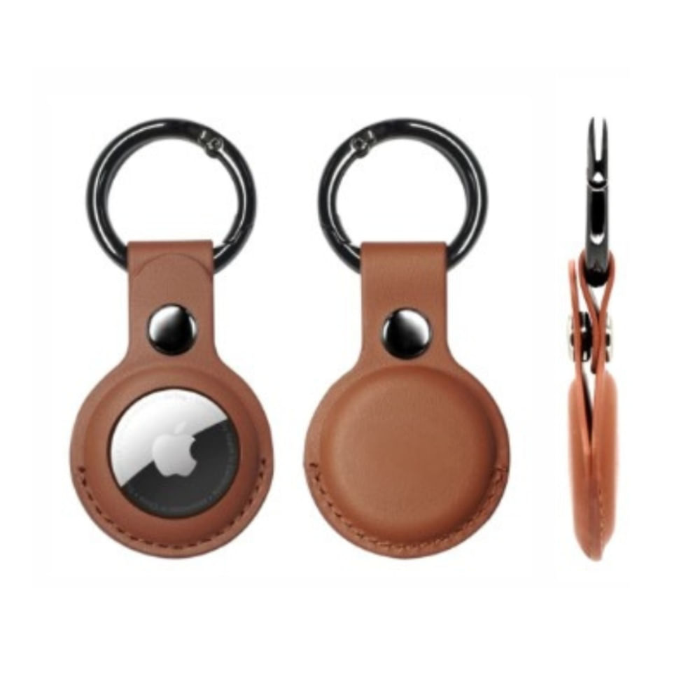 Funda para AirTag pack x2 cuero sintético con llavero marrón