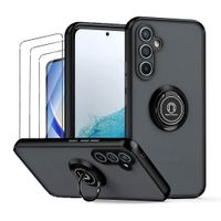 Case para Samsung Galaxy A34 con anillo de soporte magnético, amortiguador de choques, protección de cámaras, negro