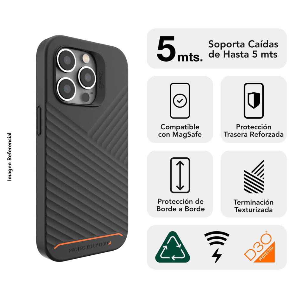 Imagen 2 del producto Case para iPhone 14 Pro, amortiguador de choques y caídas hasta 5 metros, protección de cámaras, negro