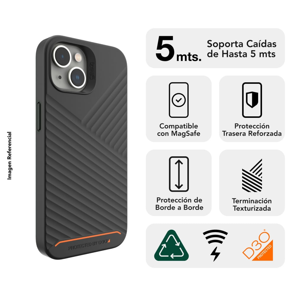 Imagen 2 del producto Case para iPhone 14, amortiguador de choques y caídas hasta 5 metros, protección de cámaras, negro
