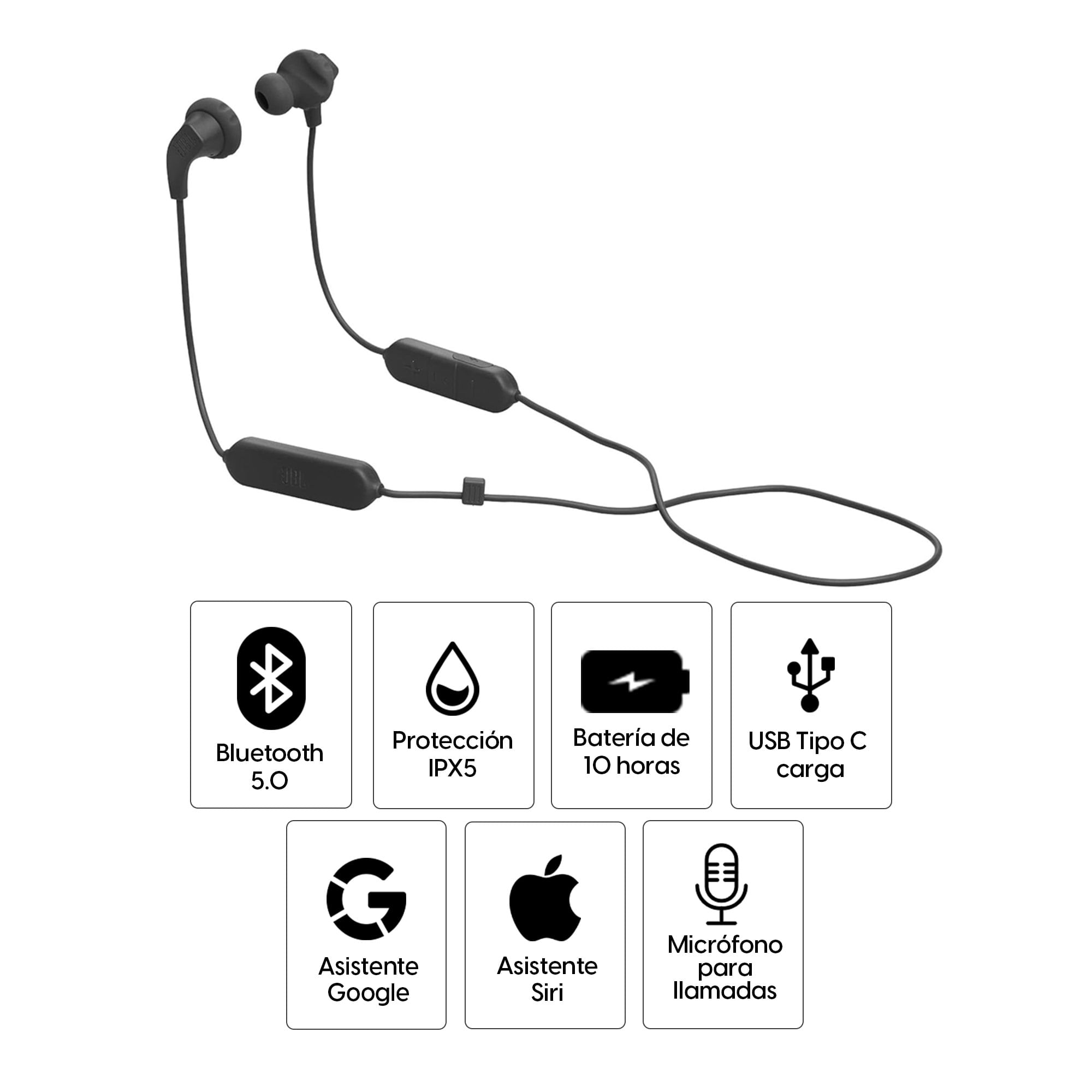 Imagen 2 del producto Audífonos bluetooth in ear JBL Endurance Run 2, micrófono incorporado, máx. 10 horas, control de música y llamadas, negro