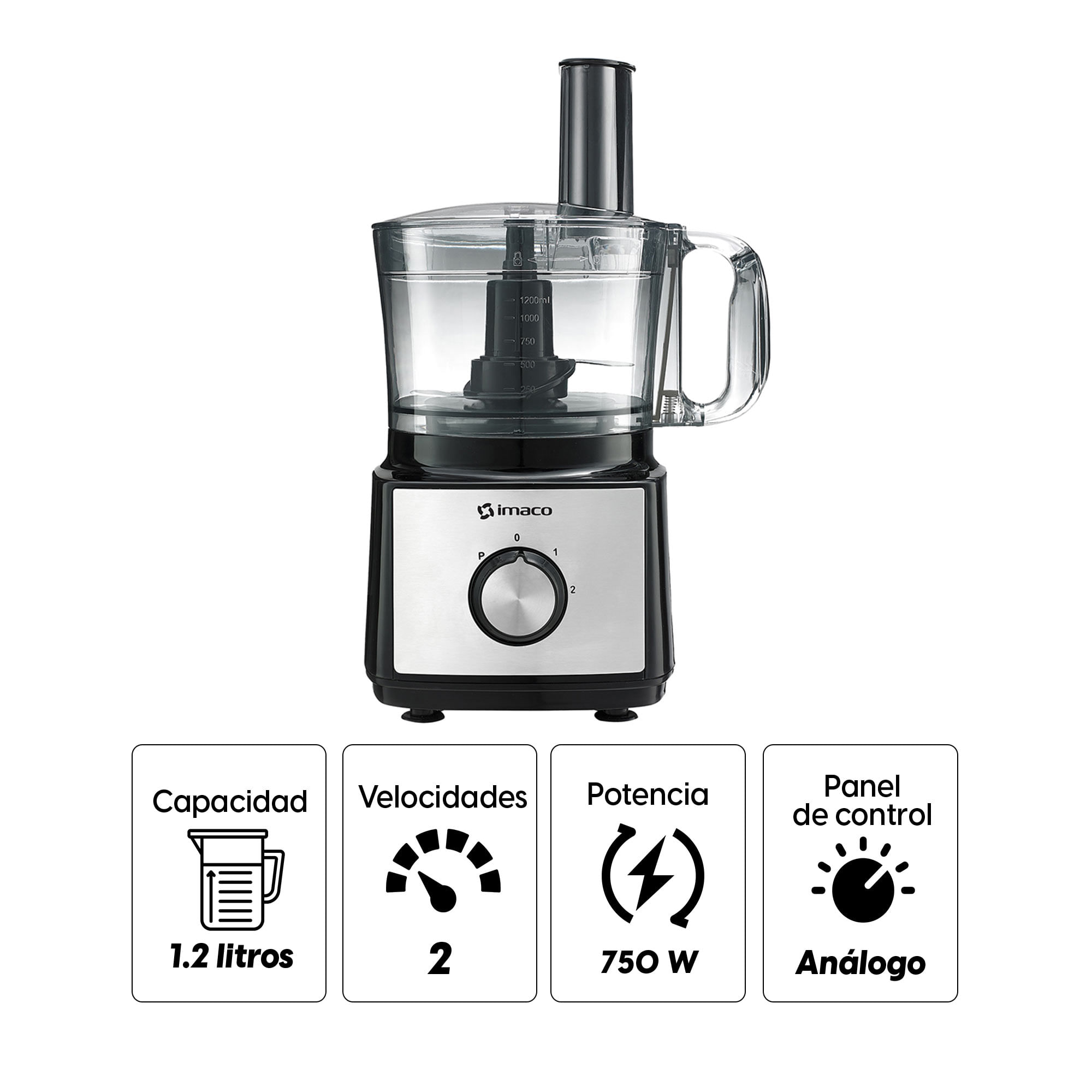 Imagen 2 del producto Procesador de alimentos Imaco FP7581 8 en 1, 750W, acero inoxidable, versátil, negro