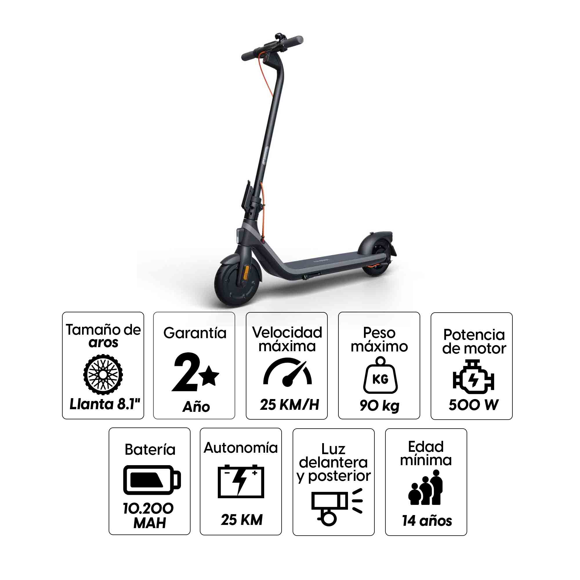 Imagen 2 del producto Scooter eléctrico Segway Ninebot E2 Plus E 8.1"", autonomía hasta 25km, vel. 25km/h, 500w, carga de 7.5 horas