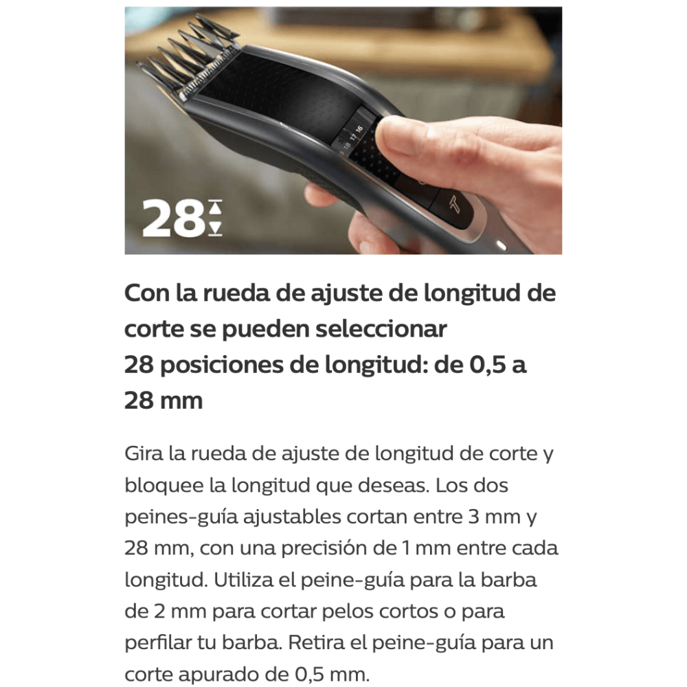 Imagen 2 del producto Recortador de cabello Philips HC5630 28 posiciones, inalámbrico, DualCut, plateado