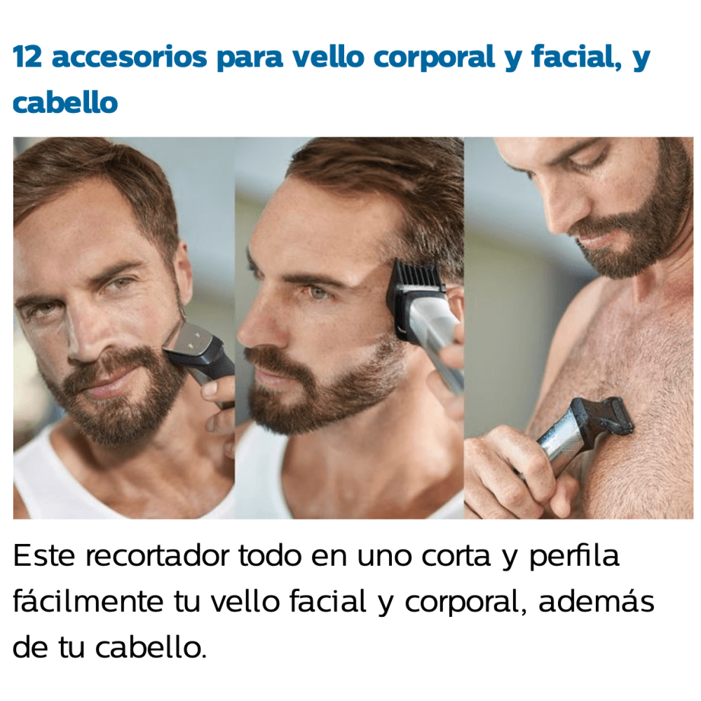 Imagen 2 del producto Kit recortador de barba, cuerpo y cabello Philips MG7735 cuchillas de acero inoxidable, 12 piezas