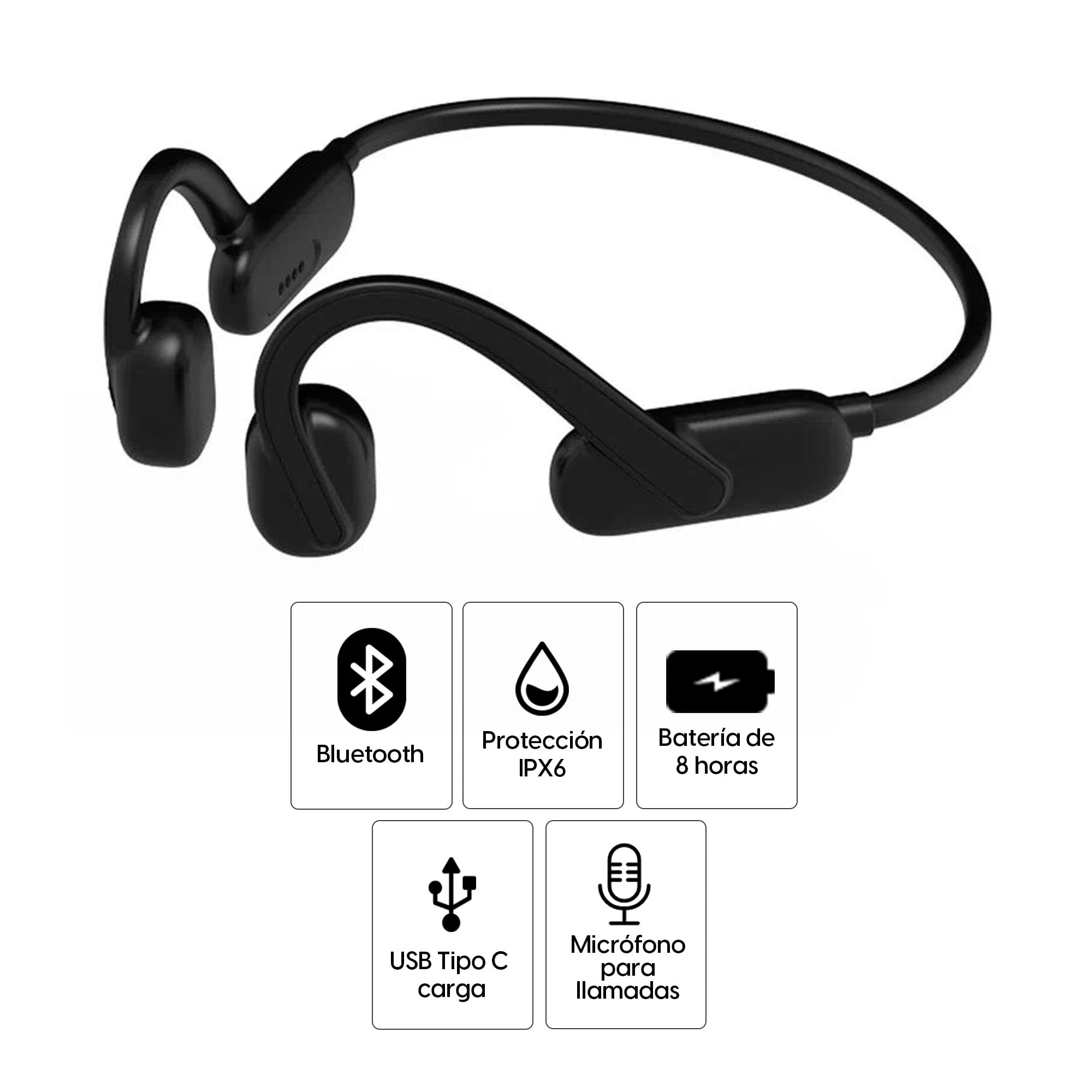 Imagen 2 del producto Audífonos bluetooth conducción ósea Decibel HT5 IPX6, máx. 8 horas, carga magnética, negro