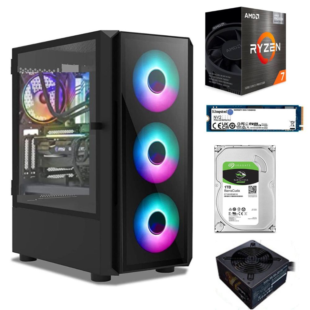 Imagen 1 del producto PC Gamer Ryzen 7 5700G + 16GB RAM + SSD 480GB + HDD 1TB + LED + FreeDos + Radeon Vega