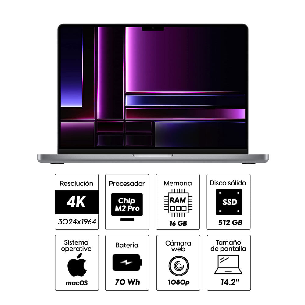 Imagen 2 del producto Macbook Pro 14"" Chip M2 Pro 16GB, 512GB space gray con Mica Hidrogel