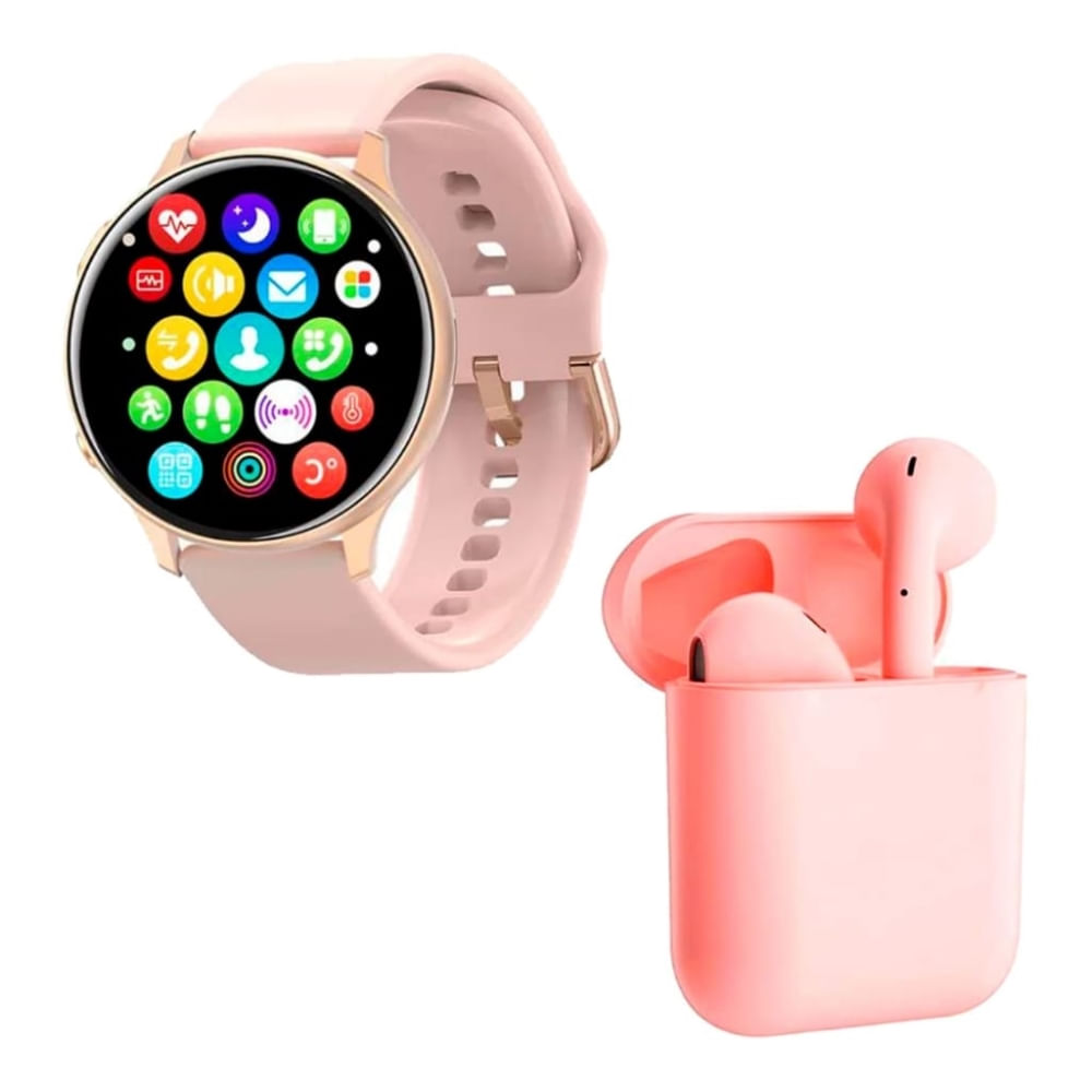 Pack Smartwatch MC66 rosa, Airpods ultra rosa, realiza y contesta llamadas