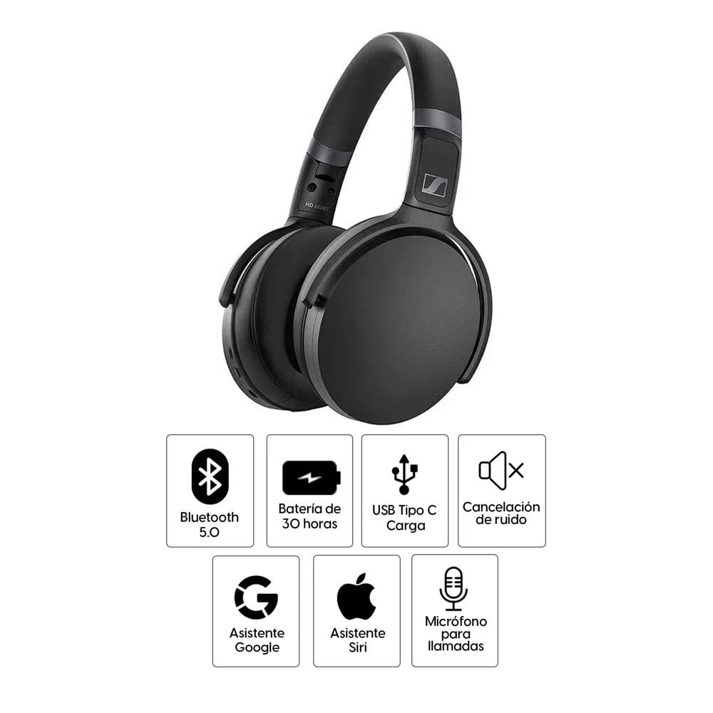 Imagen 2 del producto Reacondicionado: Audífonos con cancelación de ruido Sennheiser HD450BT micrófono incorporado, máx. 30 horas, control de música y llamadas, negro