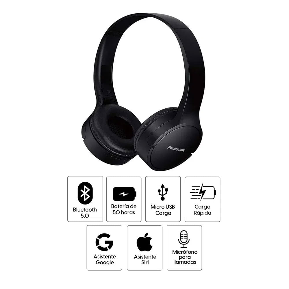 Imagen 2 del producto Reacondicionado: Audífonos bluetooth on ear Panasonic HF420 micrófono incorporado, máx. 50 horas, control de música y llamadas, negro