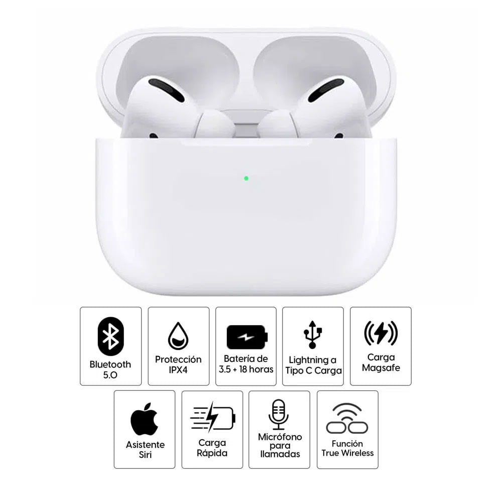 Imagen 2 del producto Reacondicionado: Audífonos bluetooth True Wireless Apple Airpods Pro resistente al agua IPX4 duración máx. 3.5 horas estuche de carga Magsafe blanco