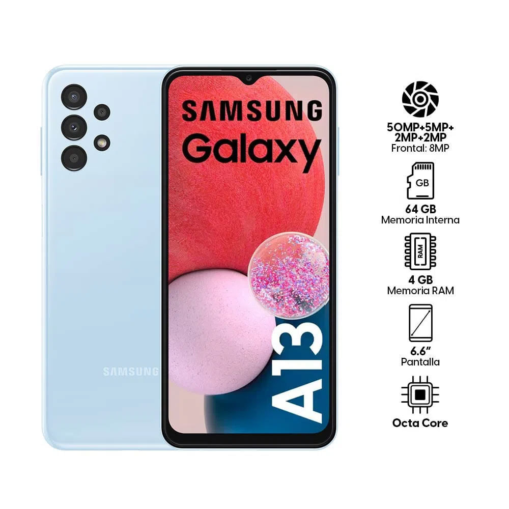 Imagen 2 del producto Reacondicionado: Celular Samsung Galaxy A13 64GB, 4GB RAM, cámara trasera 50MP y frontal 8MP, 6.5"", Octa-Core, azul
