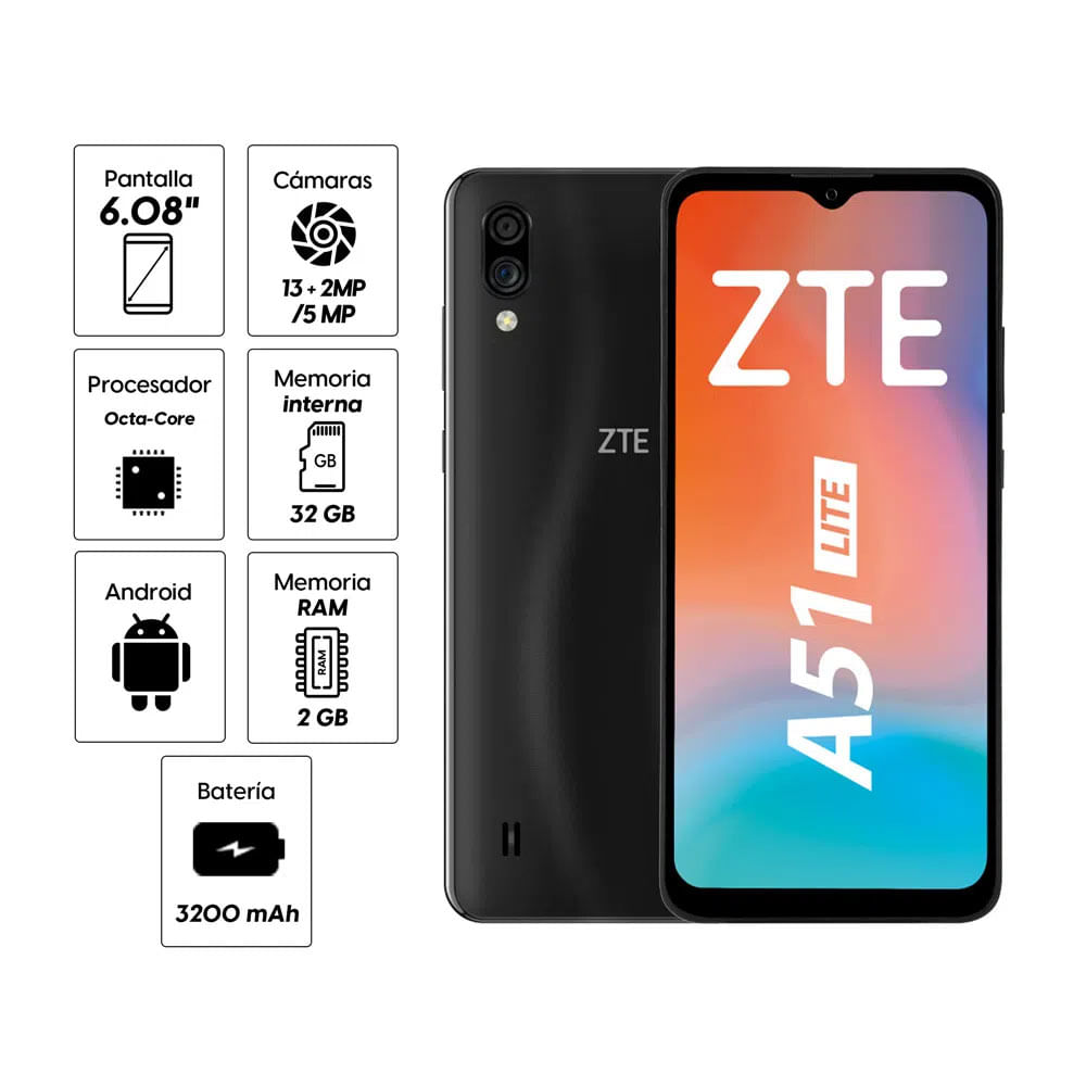 Imagen 2 del producto Reacondicionado: Celular ZTE A51 Lite 32GB, 2GB RAM, cámara trasera 13MP y frontal 5MP, 6.08"", gris