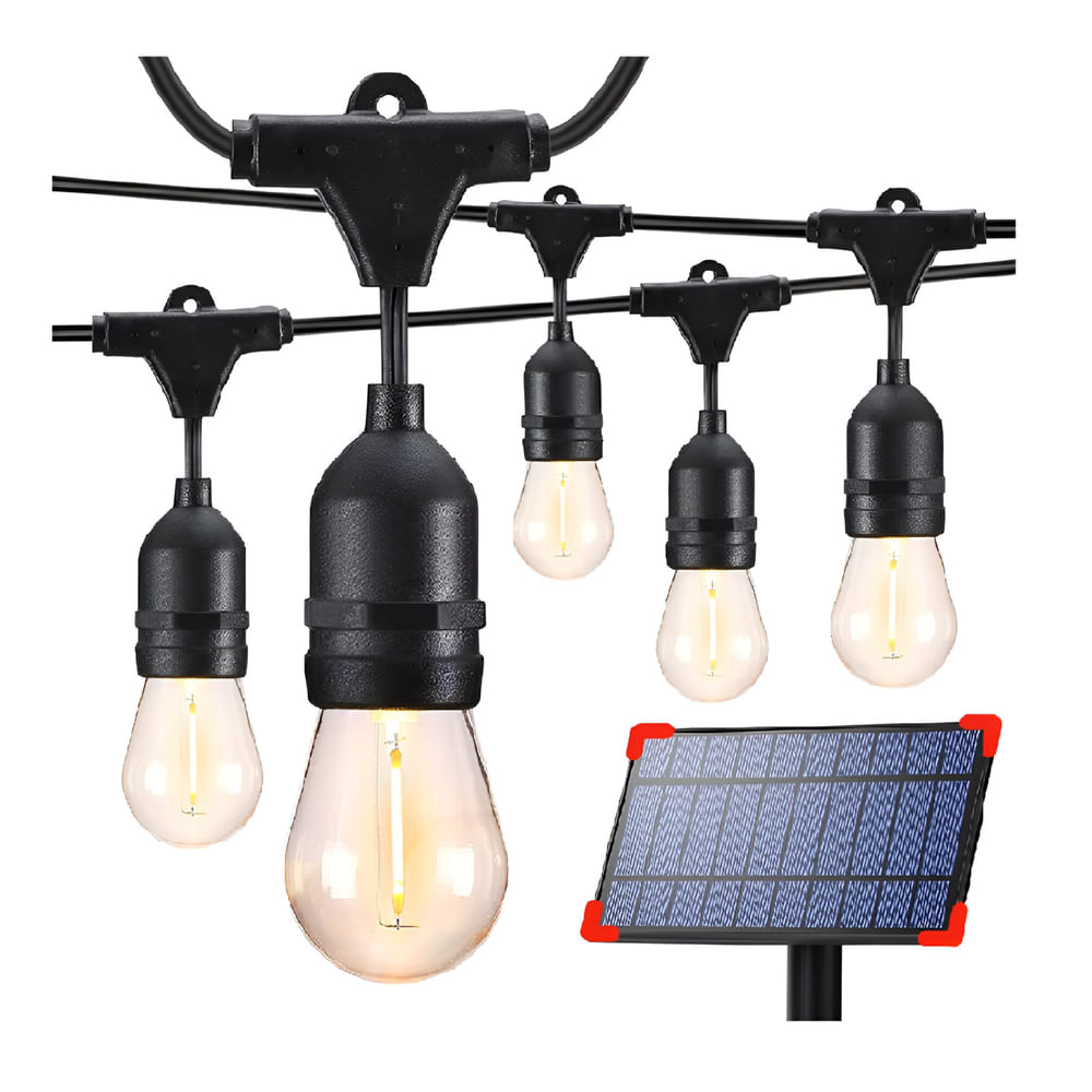 Imagen 2 del producto Guirnalda de luces, 20 focos Vintage, energía solar, dorado, 2w, 10 metros