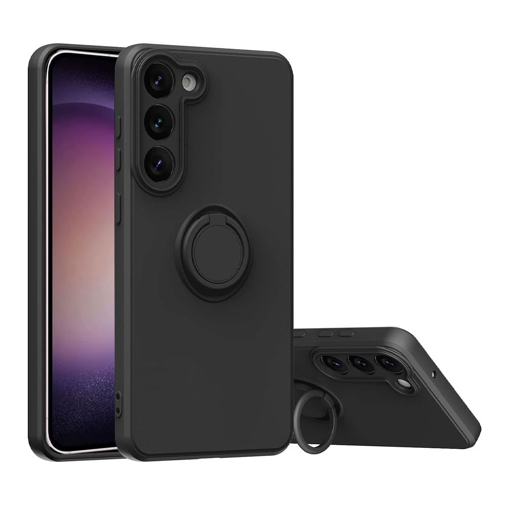 Case para Samsung Galaxy S23 con anillo de soporte, amortiguador de choques, protección de cámaras,negro