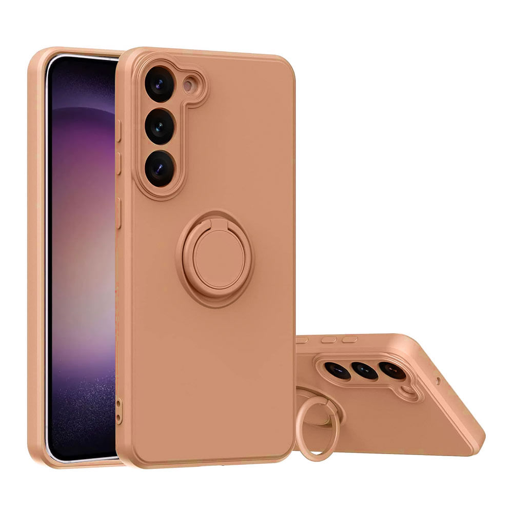 Case para Samsung Galaxy S23 con anillo de soporte, amortiguador de choques, protección de cámaras, rosado