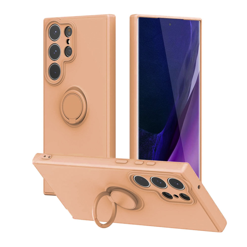 Case para Samsung Galaxy S23 Ultra con anillo de soporte, amortiguador de choques, protección de cámaras, rosado