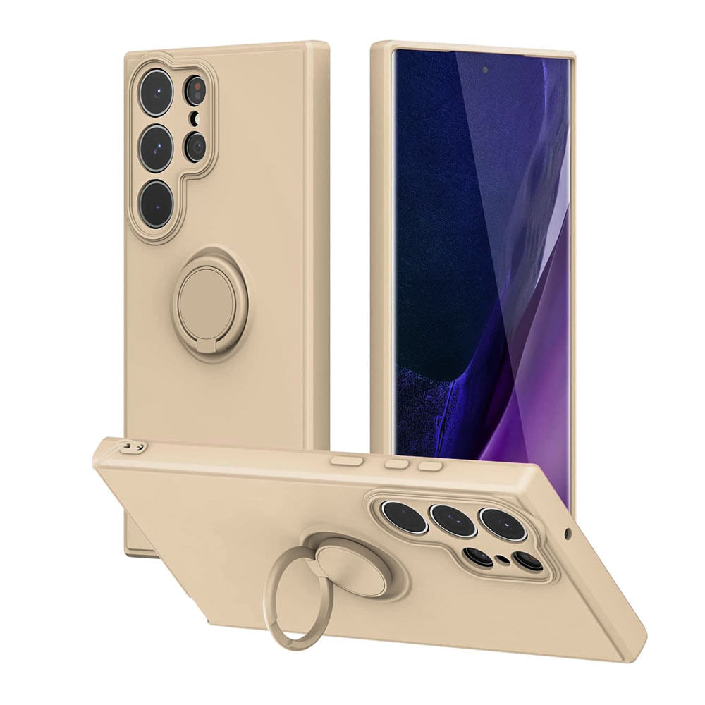 Imagen 1 del producto Case para Samsung Galaxy S23 Ultra con anillo de soporte, amortiguador de choques, protección de cámaras, crema