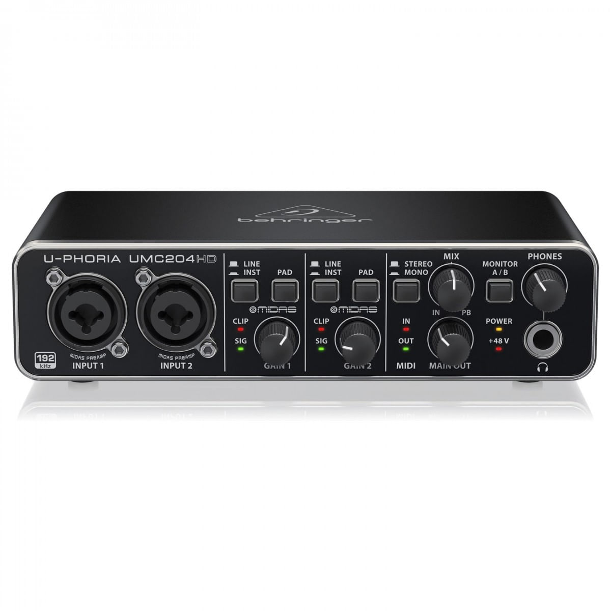 Imagen 1 del producto Interfaz de audio Behringer U-Phoria UMC204HD, USB, 2x4, preamplificadores MIDAS, compatible con micrófono, guitarra, bajo y teclado, negro