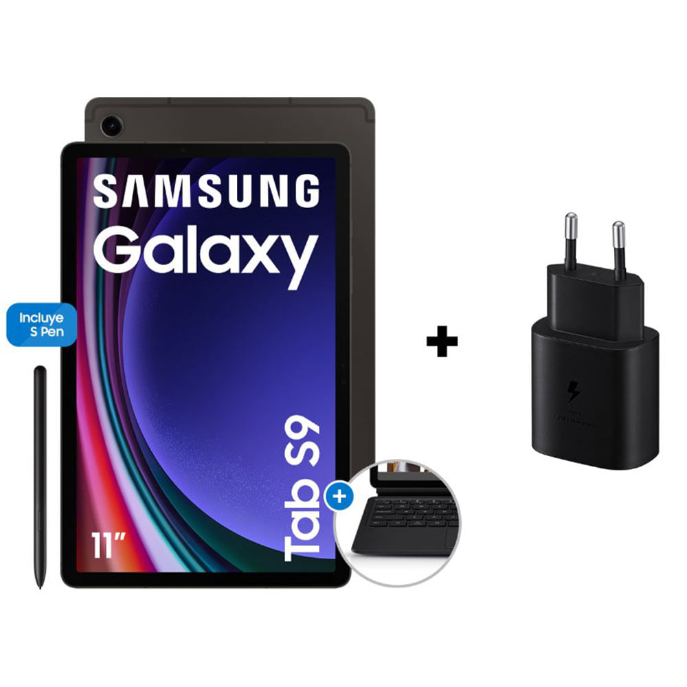 Tablet Samsung Galaxy Tab S9 11" 2560 x 1600 (WQXGA) 256GB, 12GB RAM, cámara principal 13MP, frontal 12MP, negro + cargador