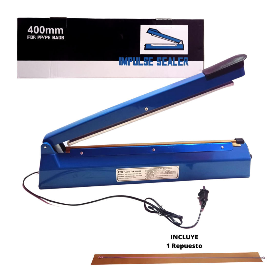 Imagen 2 del producto Selladora industrial de bolsas 40 cm de acero inoxidable, uso inmediato, alta precisión y repuesto incluido, azul