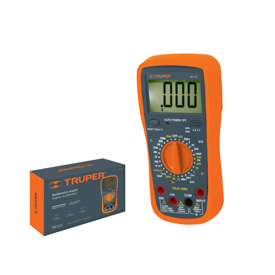 Imagen 1 del producto Multímetro Multitester digital Truper Mut-39, pantalla LCD