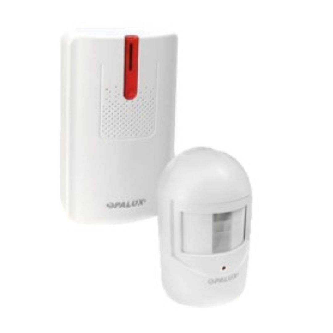 Sensor de movimiento Opalux OP-9816L con alarma, a pilas, distancia de detección de hasta 20 m