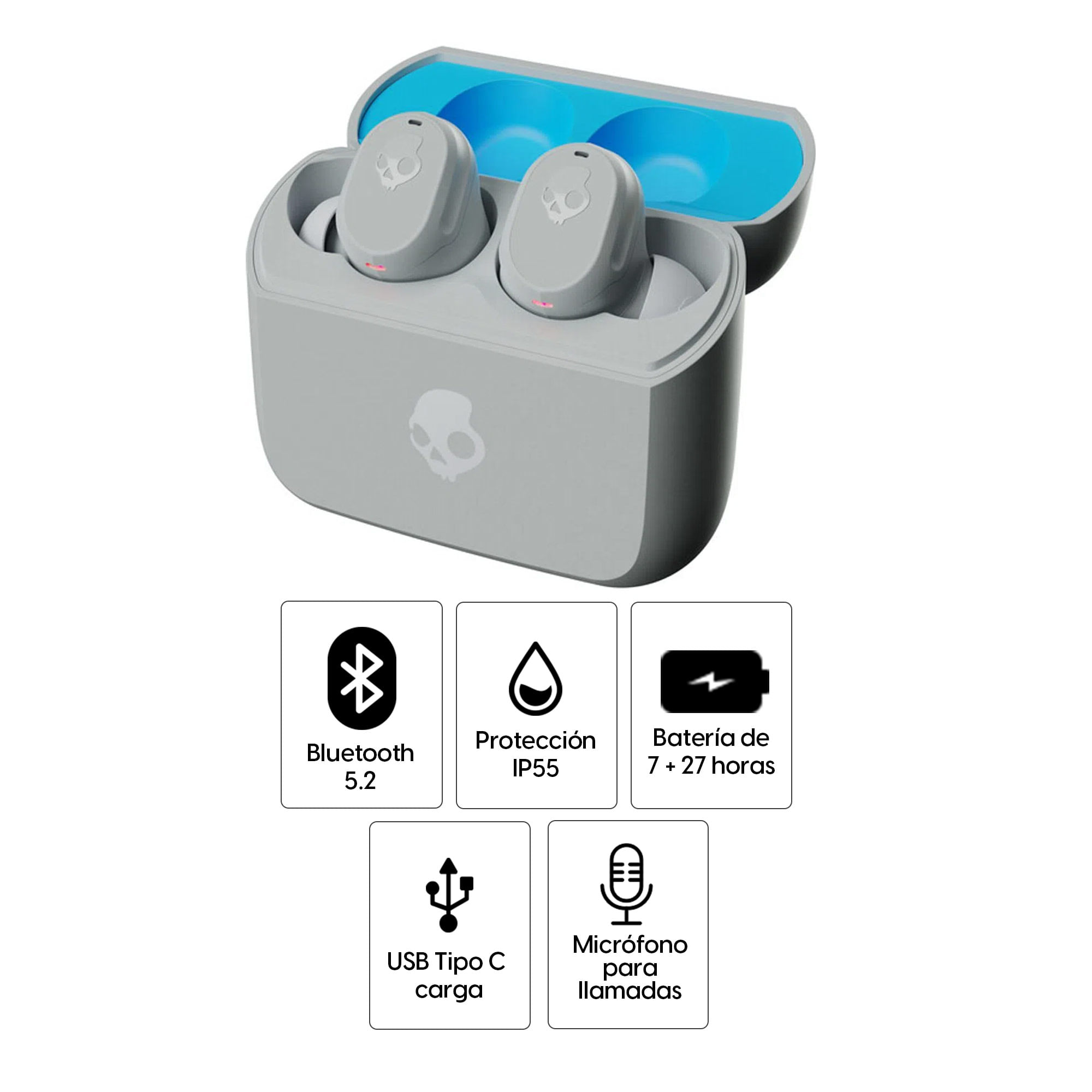 Imagen 2 del producto Audífonos bluetooth True Wireless Skullcandy Mod resistente al agua IP55, duración máx. 7 horas, control música y llamadas, gris